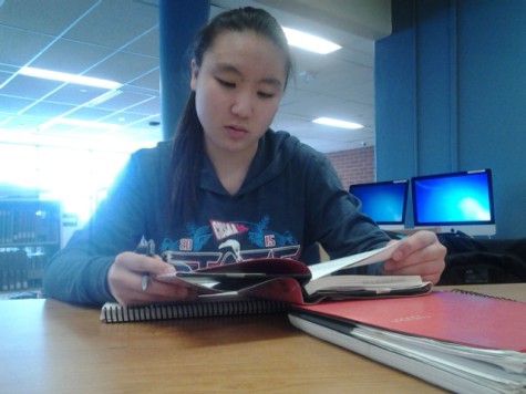 Tina Ling, studying for her IB Contemporary World test on Monday March 2nd