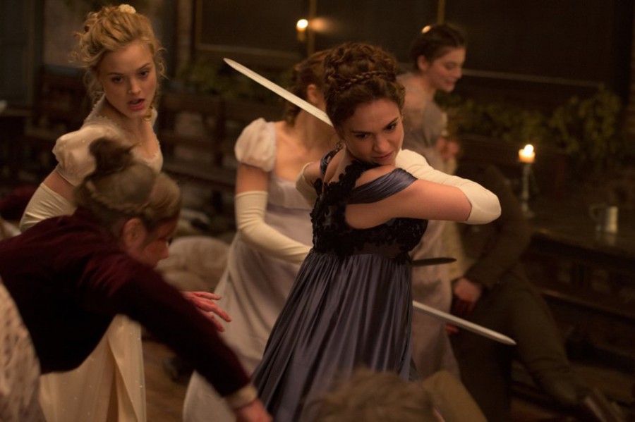 Bella Heathcote and Lily James in Pride and Prejudice and Zombies. (Jay Maidment/CTMG, Inc.)