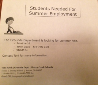 Students Needed For Summer Employment