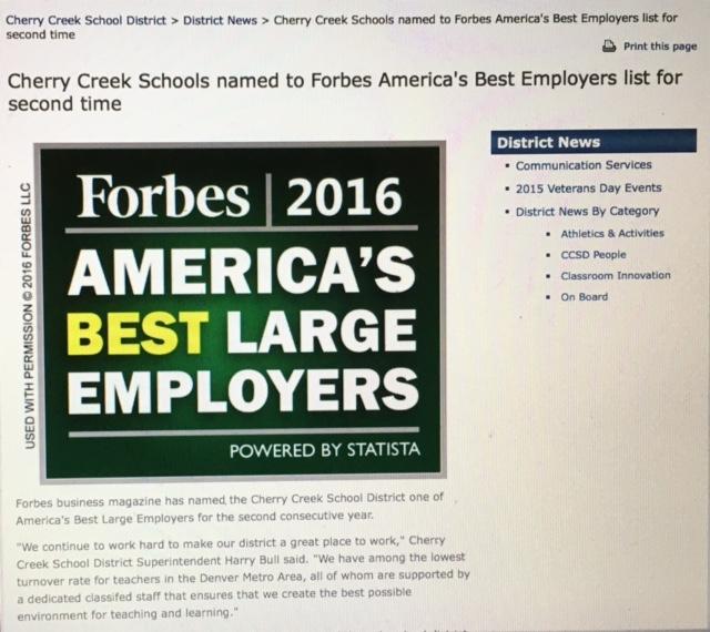 Cherry Creek School District Makes Forbes List