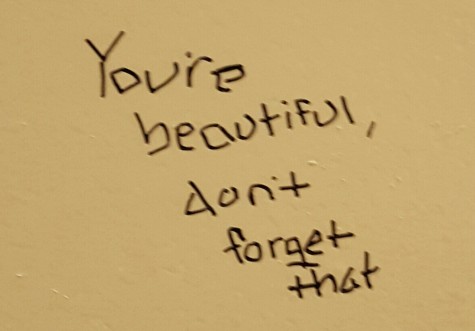 Words of Encouragement in the girls bathroom near the World Language Resource Center.