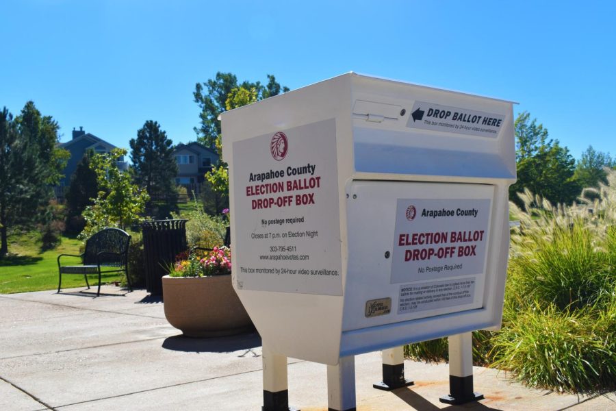 An Arapahoe County ballot box at the Smoky Hill Library